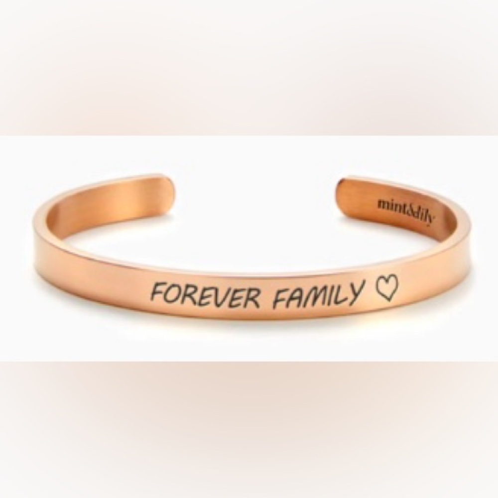 NIB Mint & Lily FOREVER FAMILY Cuff Bracelet, 18K Rose Gold Plated/Stainless